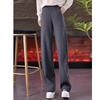 Women's Cotton Cashmere Wide-Leg Pants - Autumn Winter Slimming Fit, Relaxed Casual Style
