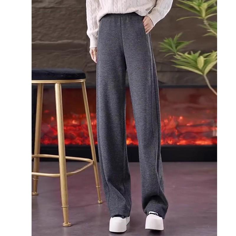 Women's Cotton Cashmere Wide-Leg Pants - Autumn Winter Slimming Fit, Relaxed Casual Style