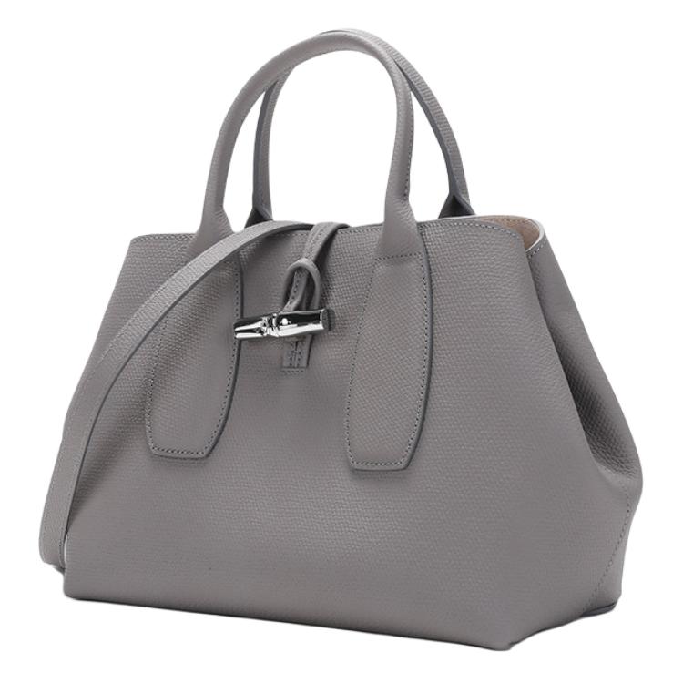 Longchamp Le Roseau 30 Solid Color Bamboo Buckle Leather Crossbody Tote Bag Medium Women Bags Dove-Gray 10058HPNP55
