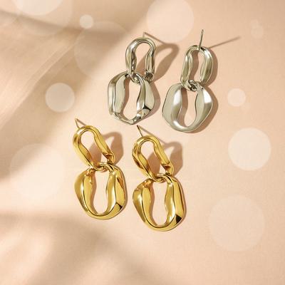 Gold-Plated Stainless Steel Chain Earrings, Long Stud Earrings, Titanium Steel Non-Fading Earrings.