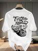 Men's 100% Cotton Vintage Motorcycle Graphic T-Shirt - Casual Short Sleeve Round Neck Summer Top with Retro Tattoo Biker Design