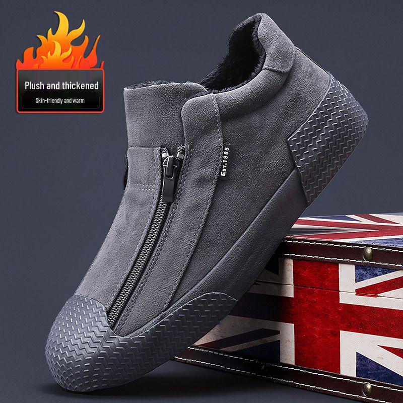 

Мужская трендовая повседневная кожаная обувь - Осень/Зима 2025, Корейский стиль, Универсальная мода с зимней хлопковой подкладкой. 42