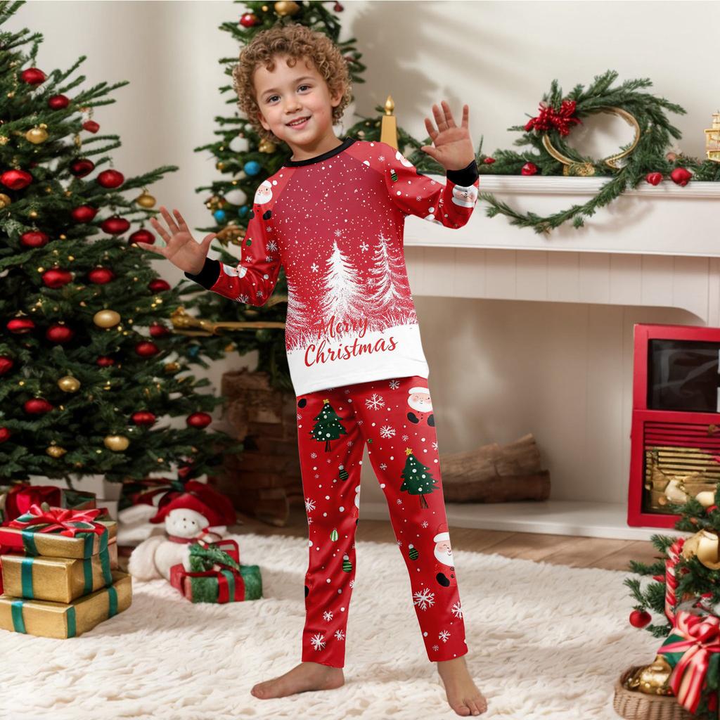 Christmas Print Cute Family Set Pajamas, Home Clothes, Family Set Long Sleeve Top Pants Set