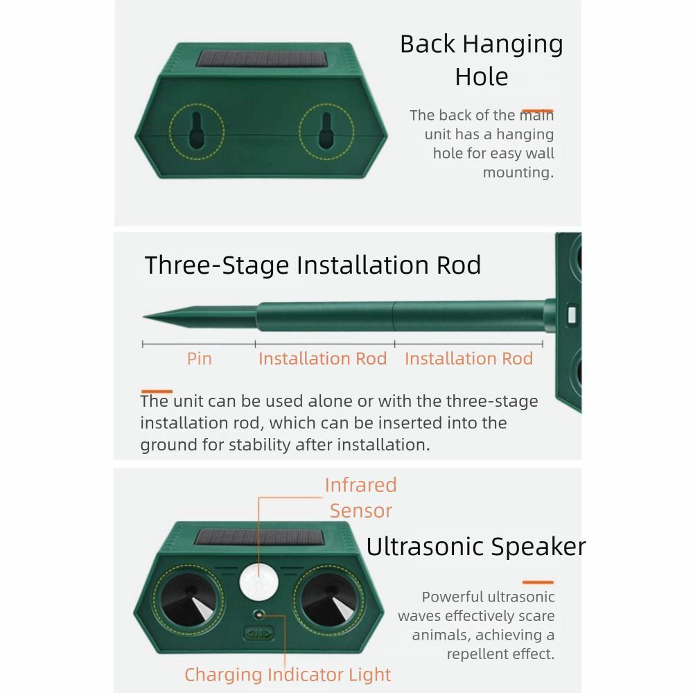 Waterproof Ultrasonic Animal Repeller Flashing Light Motion Sensor Repellent Agricultural