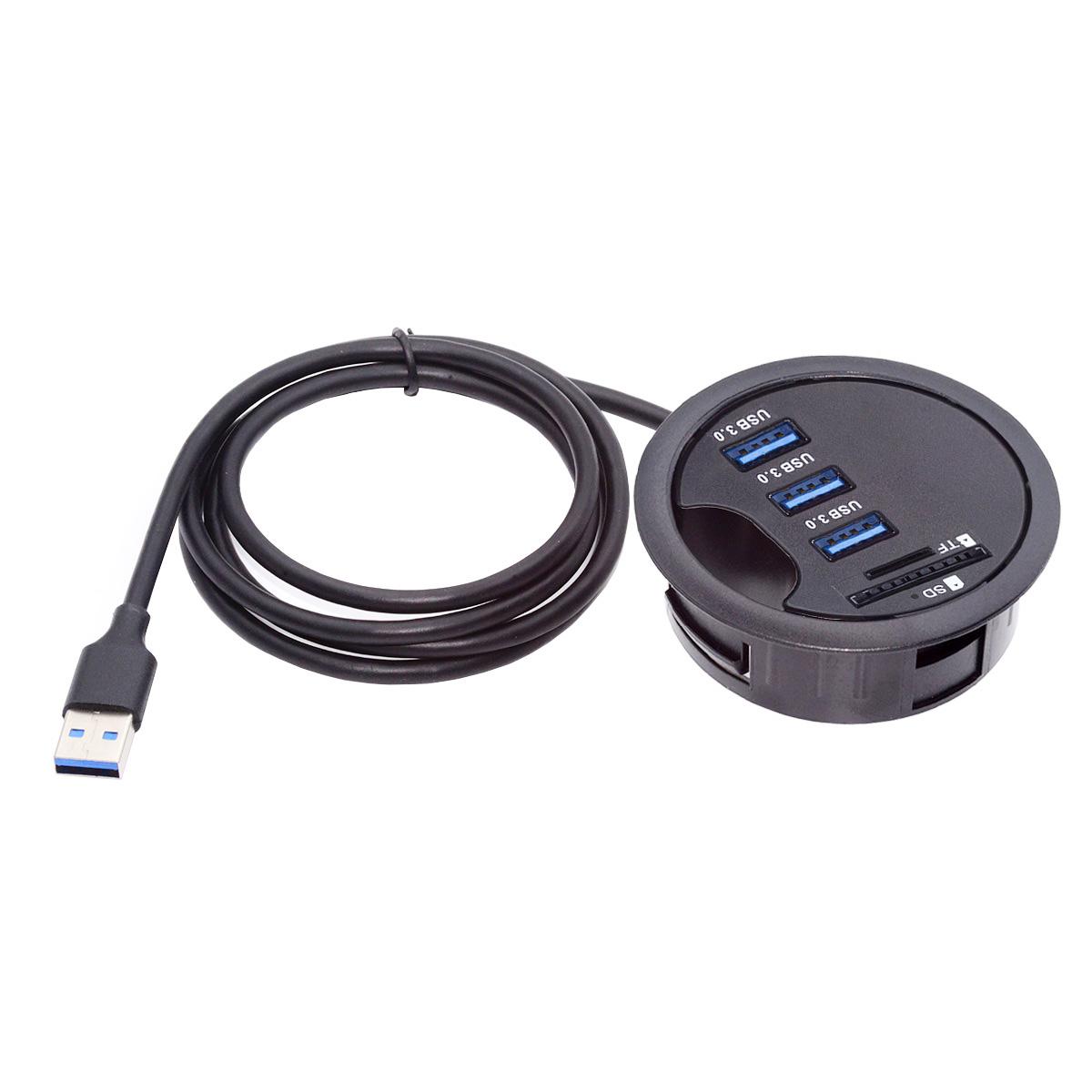 

U3-095-HUB02 3X USB 3.0 Hub with SD/TF Card Slot 60mm Desk Grommet Splitter Dock Station for Desktop PC Desk As Shown A