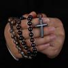 Catholic Black Dragon Agate Smoky Crystal Rosary Beads Necklace Hematite Cross Pendant Necklace Prayer Meditation Jewelry