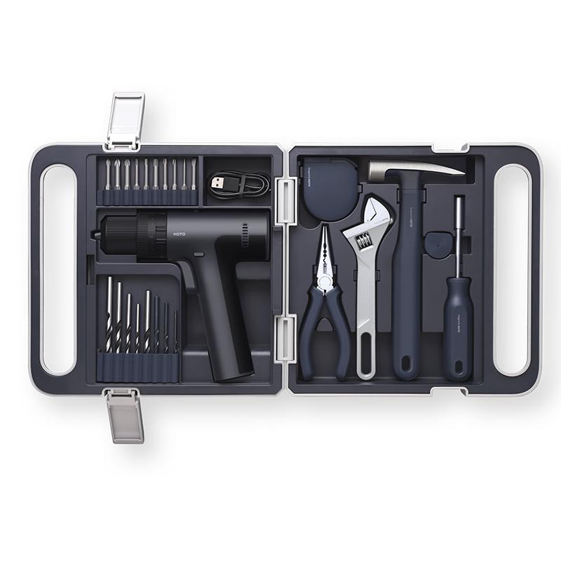 HOTO 12V sladdlös elektrisk borr och verktygsset CN-kontakt (adapter ingår)