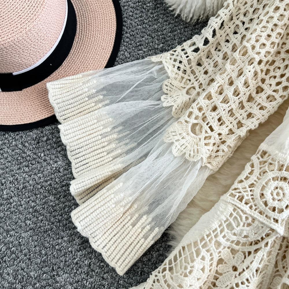 Dimanaf 2025 Neues Sommer Damen Lang Strickkleid Ärmel Mode Spitzenkleider Lässig Locker