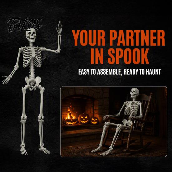 Life Size Halloween Skeleton 5.4FT Life-Size Human Prop for Halloween, Realistic Poseable Full Body Aged Texture Bone with Adjustable Joints, Haunted