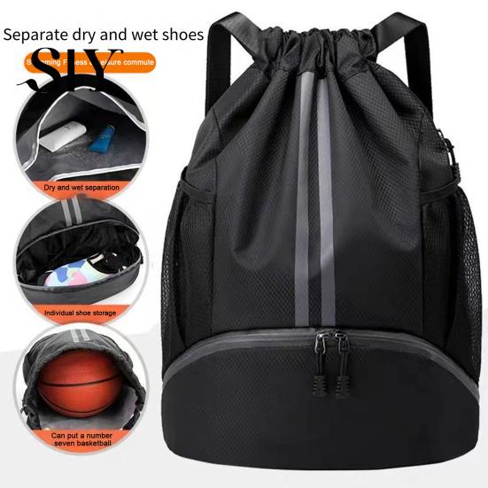 Sports Backpack Drawstring Gym Bag Soccer Basketball Organizer with Separate Shoe Compartment Large Capacity Waterproof Design