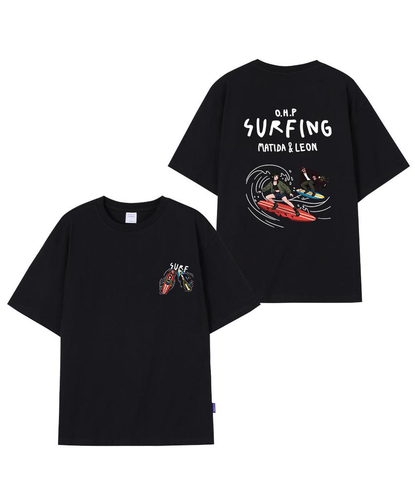 OHP Ohpxquirk Couple Surfing Semi-Oversized Short Sleeve T-Shirt 6 (B Type)