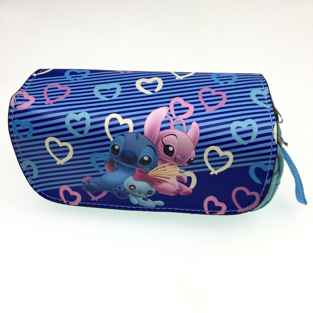 Blue Double-Zipper Lilo & Stitch Large Pencil Case