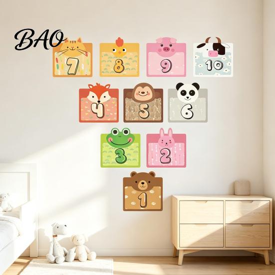 Number Hopscotch Rugs Lattice Floor Stickers, 1-10 Game Decals, Removable Indoor Hopping Tiles Cartoon Animals Wall Decals for Classroom School