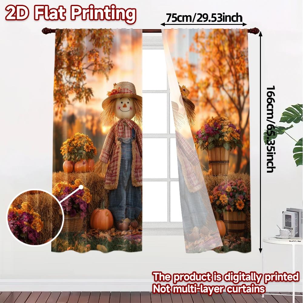 2pcs, 2D FLAT PRINTING Curtains (Without Rod) Harvest Friends Contemporary Popular Curtains Durable 100% Polyester Fabric