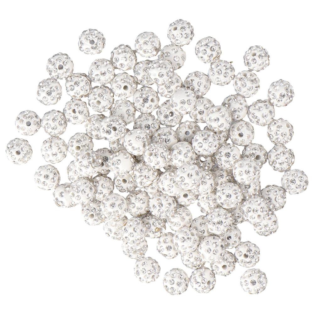 

100pcs 10mm Clay Beads White Polymer Crystal Beads Wedding Decoration Clay Pave for Necklace