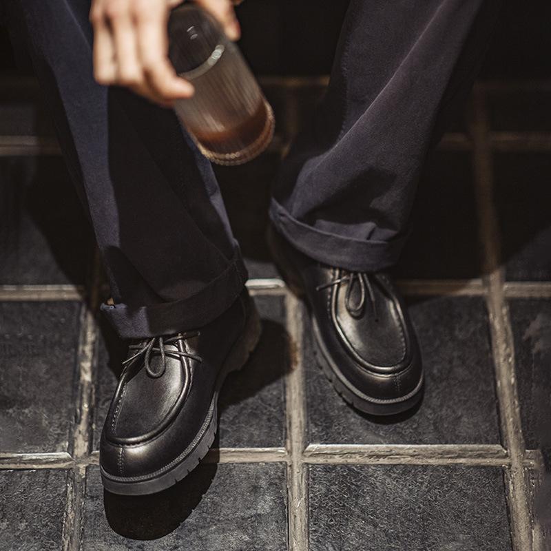 Madden Tooling, American Retro Moccasin Kangaroo Shoes British Casual Black Round Head Derby Small Leather Shoes Men's Spring