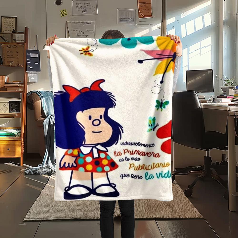 1PC Mafalda Print Flannel Blanket, High quality Comfortable for All Seasons, Home Decor, Warmth and Comfort, Perfect for Christmas Gifts 79