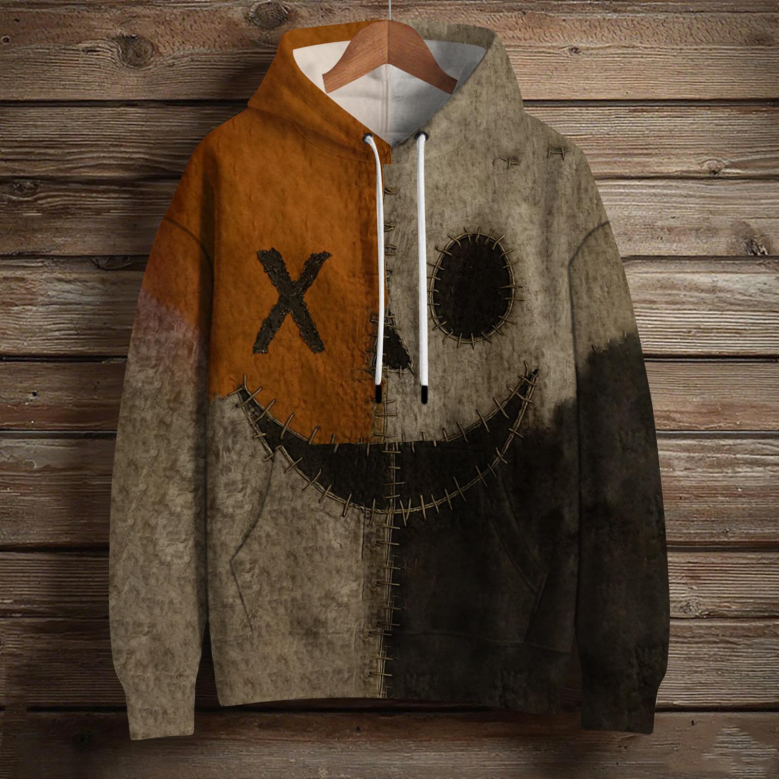 

Женский модный пуловер с длинным рукавом, толстовка с капюшоном и карманом, с принтом на Хэллоуин L коричневый