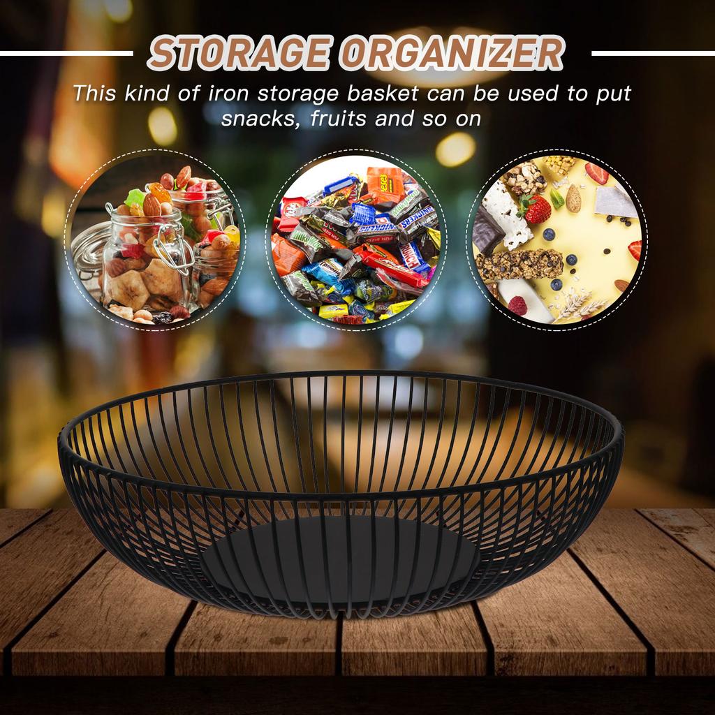 11 Inch Round Wire Fruit Basket Bowl Handmade Iron Snack Storage Decorative Kitchen ganizer Countertop Home Decoration Metal