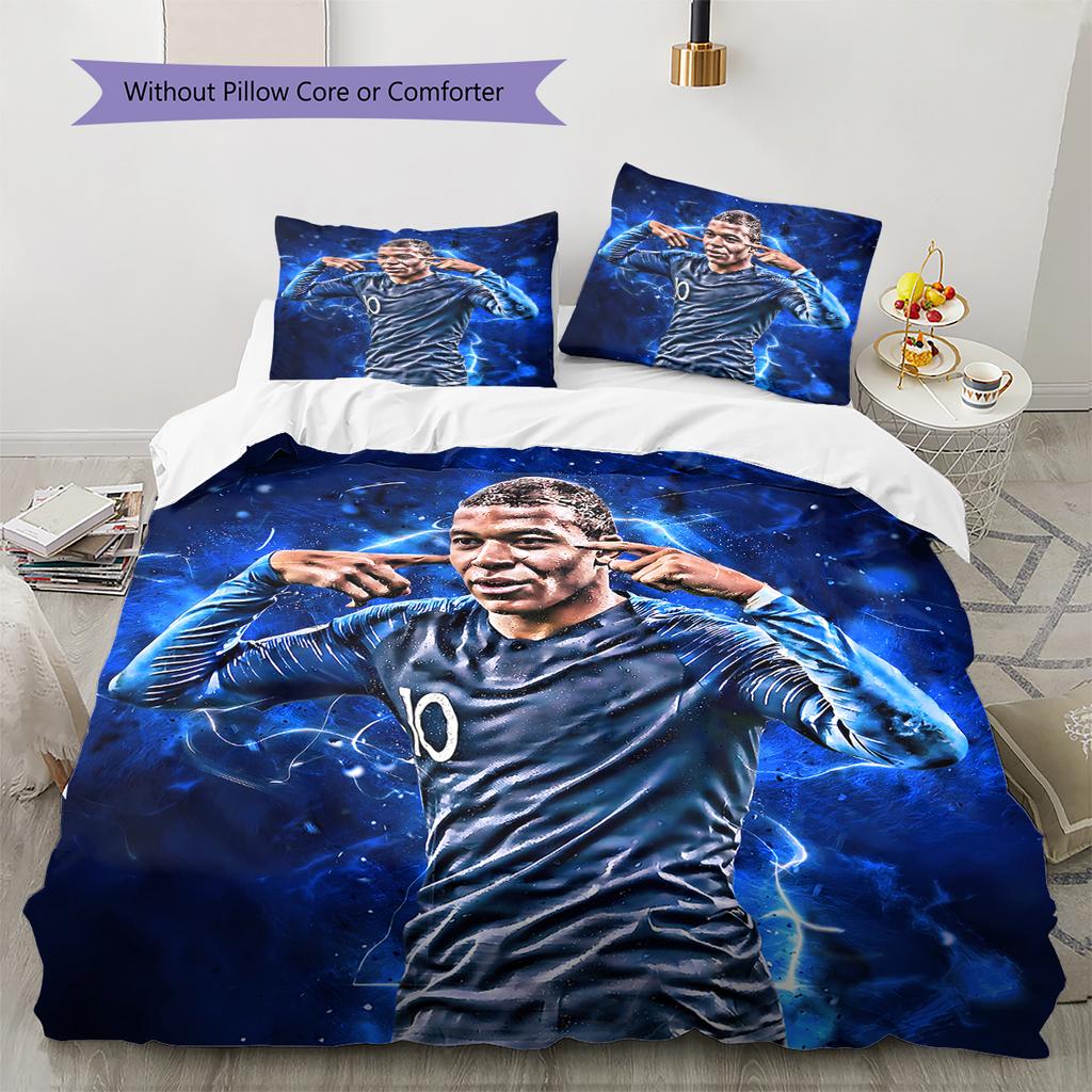 Mbappé Mönster Sängkläder, Täcke Set Påslakan Örngott Hem Födelsedagspresent (1 * påslakan + 2 * örngott, utan kärna)
