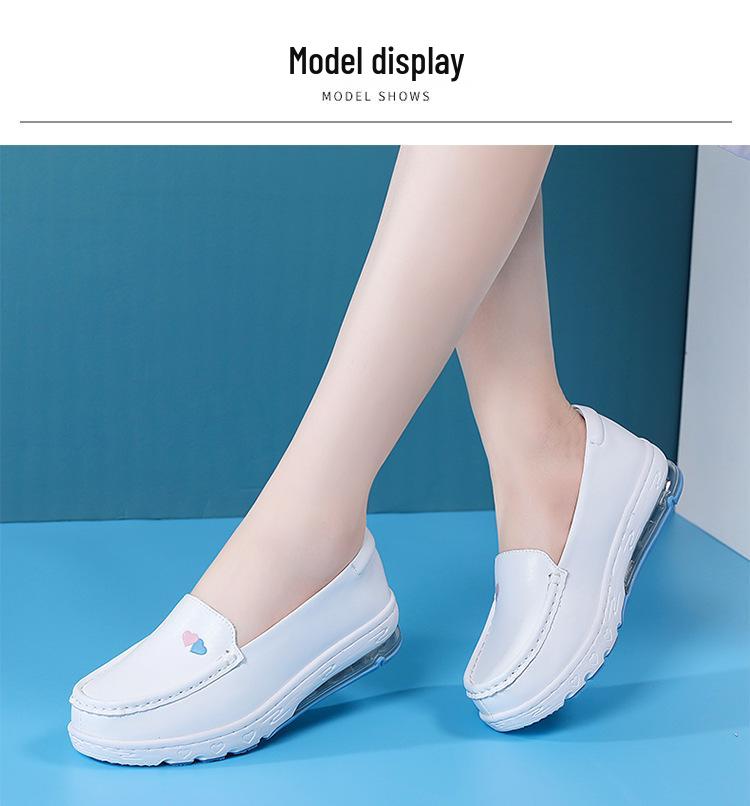 Women's Air Cushion White Nurse Shoes: Soft, Breathable, Thick-Soled, Height-Increasing, Anti-Odor, Versatile Flat Heels