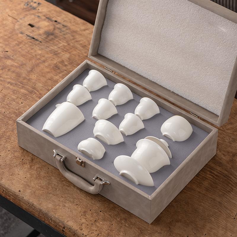 Light Luxury Suet Jade Porcelain Kung Fu Tea Set Gift Box Boutique Real Estate Insurance Bank Business Commemorative Gift Formulation