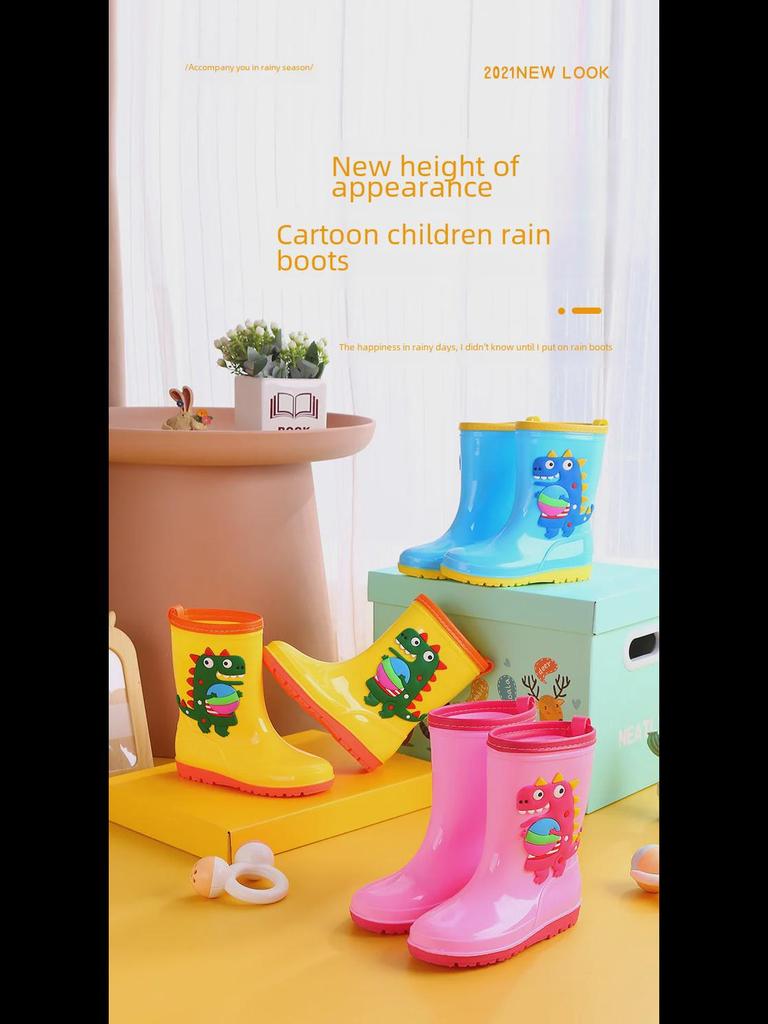 "Dinosaur Kids' Mid-Tube Rain Boots for Boys and Girls"