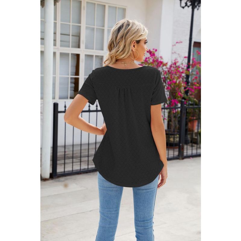 YYFS Dámská móda Ležérní Léto Jaro Jednobarevné halenky a košile s krátkým rukávem a výstřihem do O