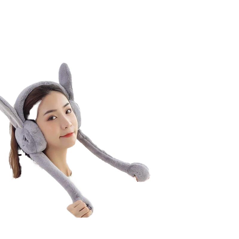 Women's Winter Soft Faux Fur Cute Rabbit Ear Foldable Ear Protection Windproof Traveling Ski Earmuffs