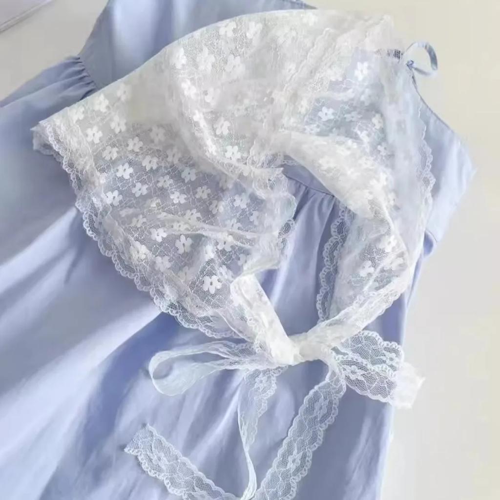 White sweet lace flower scarf elegant feminine headband thin breathable artistic style travel accessory