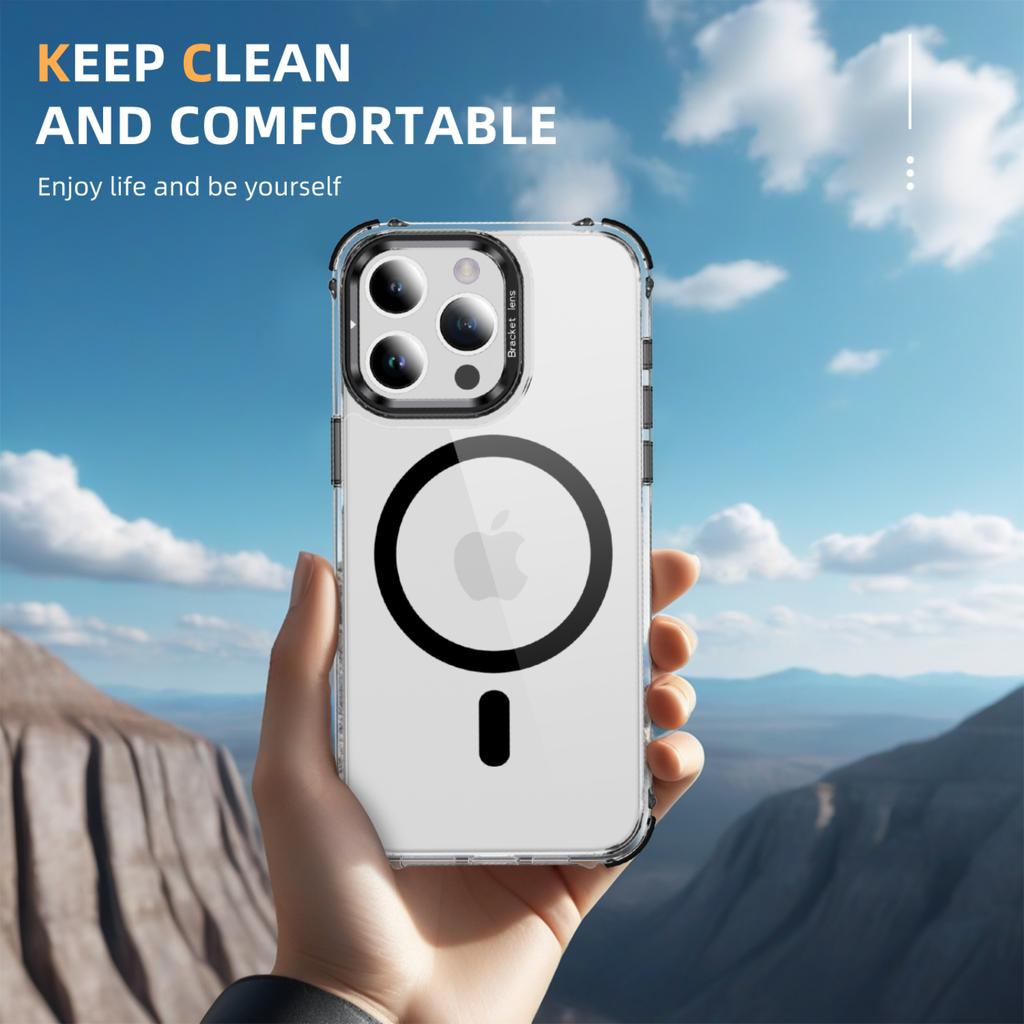 For iPhone 12 Pro Max Clear Phone Case with Lens Kickstand Cover Compatible with MagSafe