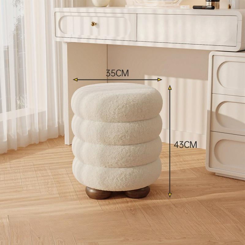 Modern Makeup Chair Leisure Ottomans Chair Wood Round Pulley Chair for Home Shoe Changing Stool Footstool