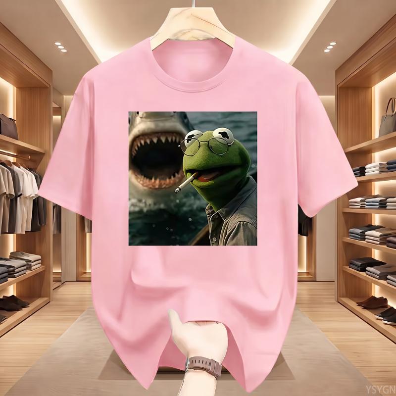 Dark Humor Frog Shark Graphic Funny Meme Tshirt Unisexs Clothing Fashion Tshirts Cotton Casual Short Sleeve T Shirts Streetwear