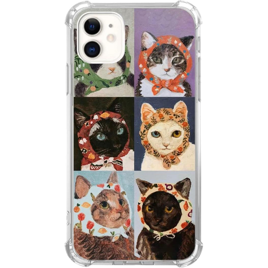 Cat Painting Case Compatible with iPhone 12 and 12 Pro, Cute Cat Phone Case for iPhone 12 and 12 Pro, Cool TPU Protective Phone Case Cover