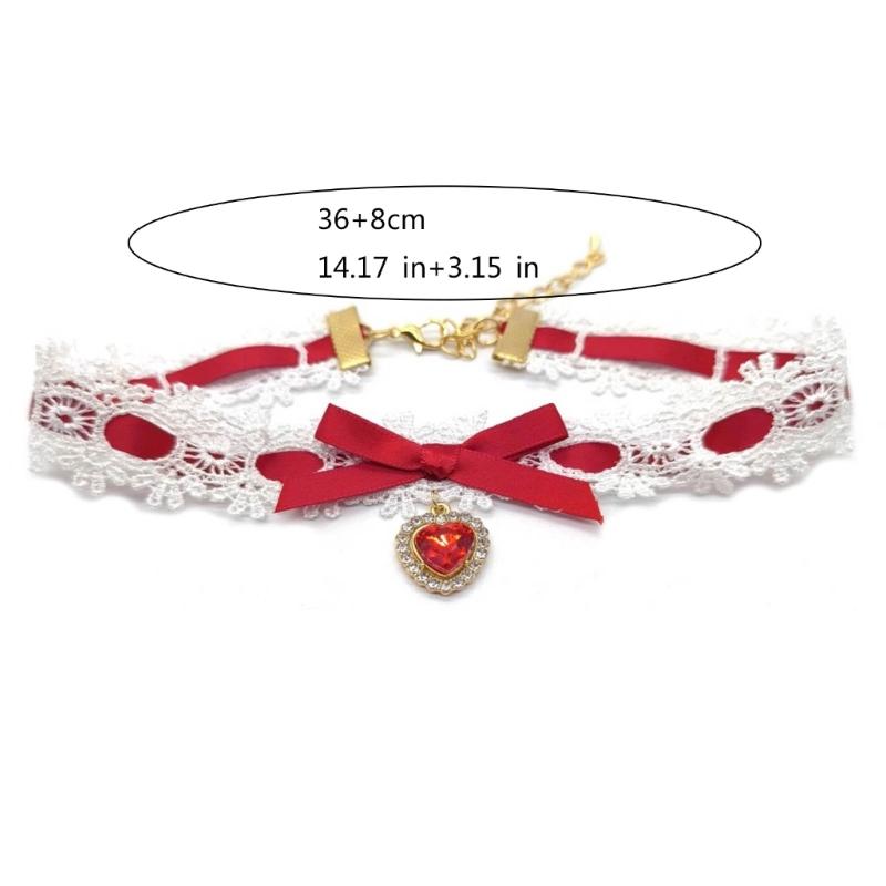 Fashionable Necklace Bowknot Heart Pendant Neckchain Adjustable Lace Choker Handmade Collarbone Chain Gifts for Women