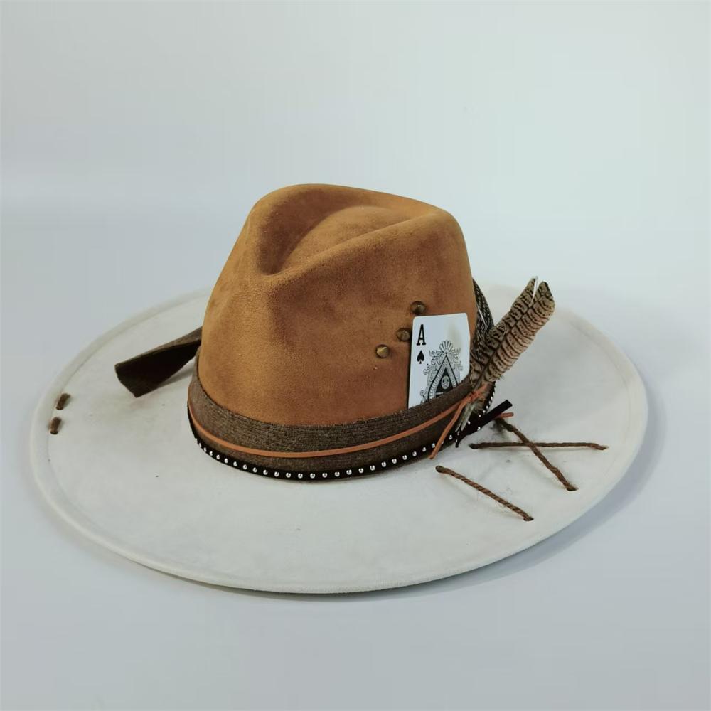 

Handmade Fedora Hat suede Man and Women Hat feather burn hat vintage Jazz hat Top hats flat Panama party hats sombrero mujer 56-58