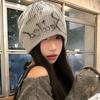 Cute Multicolor Knitted Wool Hat Letter Big Head Circumference Stacked Hat Painting Bowknot Foldable Knit Hat Girl