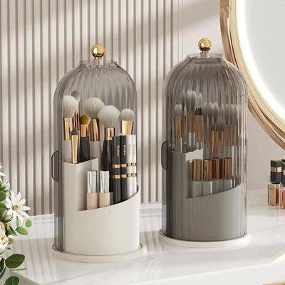 Portapennelli da trucco girevole a 360° Organizzatore da trucco da scrivania Scatola portaoggetti per cosmetici Porta rossetti matite per sopracciglia Contenitore per gioielli