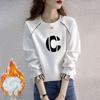 Women's Plus Velvet Loose Pullover - 2025 Spring/Autumn Korean Style, Long Sleeve Round Neck, Fake Two-Piece, Hoodless Top.