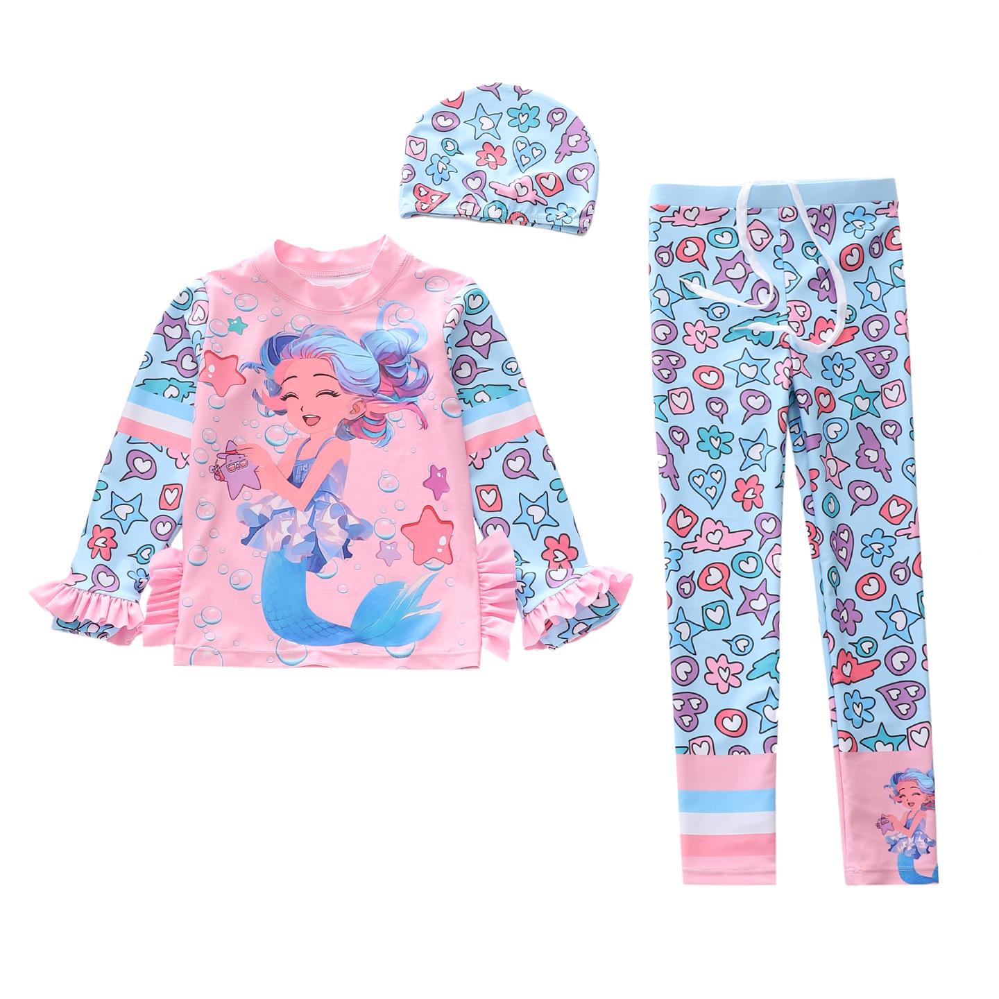 2026 New Long Sleeve Mermaid Girl Swimsuit Set for Children 2XL (110-120cm, 39-47kg)