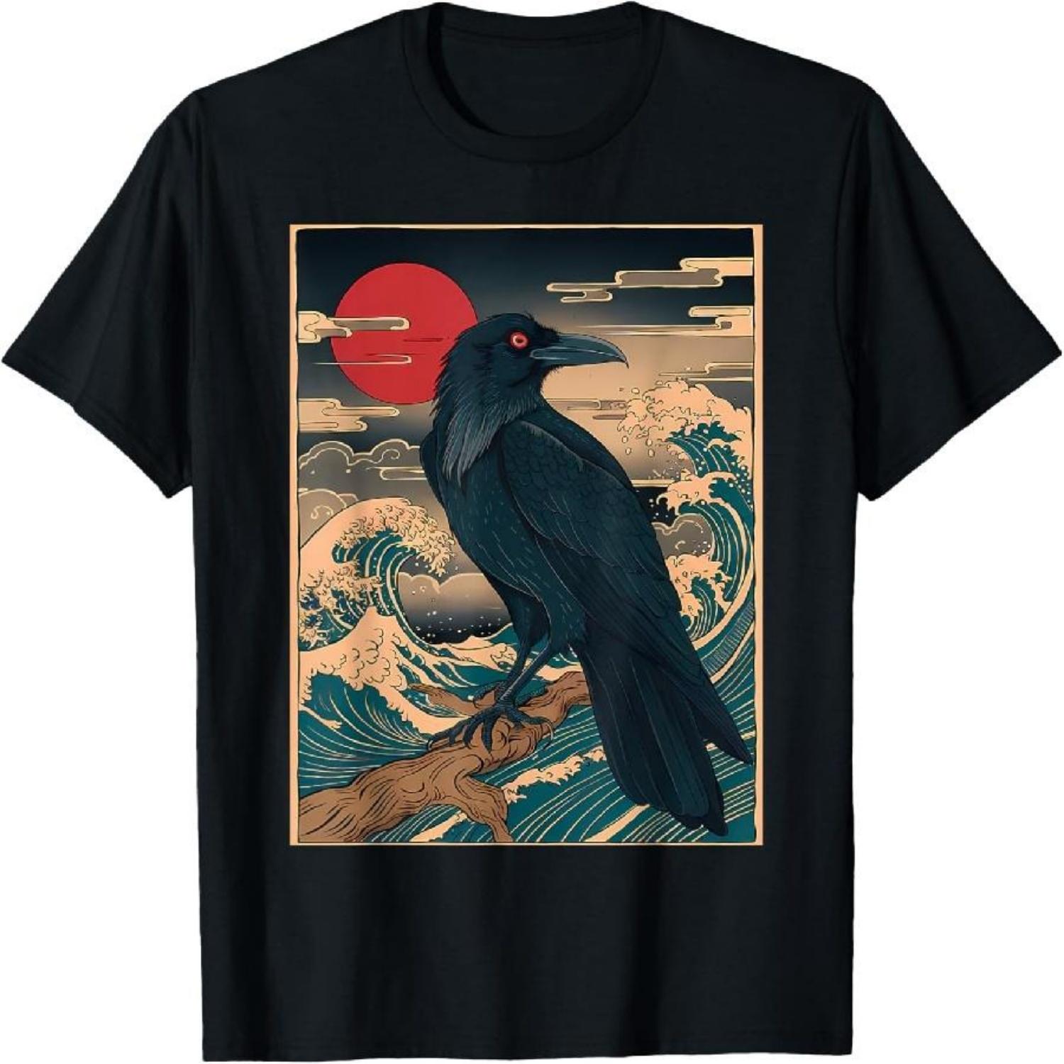 

Red Moon Raven - Japanese Style Vintage Black Crow Graphic T-Shirt XXXXXL чорний