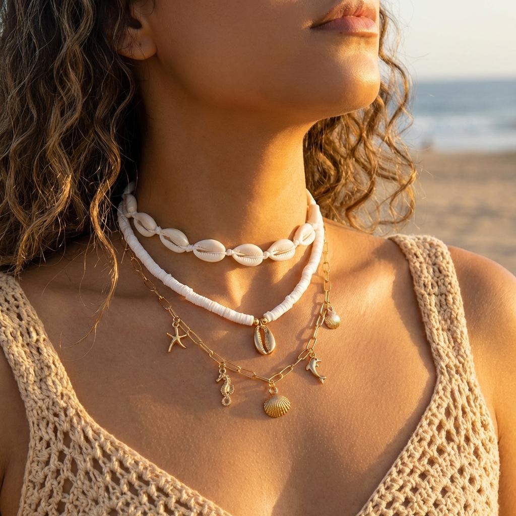 Bohemian Multilayer Starfish Shell Pendant Necklace for Women Handmade Imitation Pearl Beaded Choker Beach Party Charm Jewelry