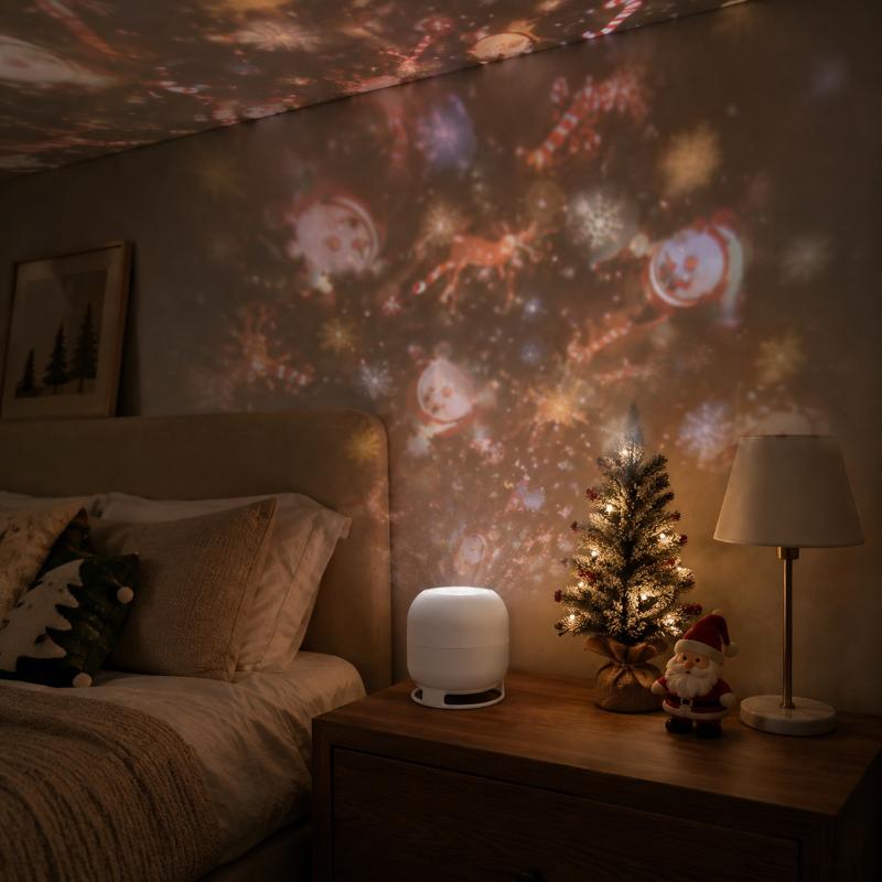 Christmas Projector Light Rotating Led Projection Lamp Santa Claus Snowflake Elk Xmas Decor Night Light Rechargeable