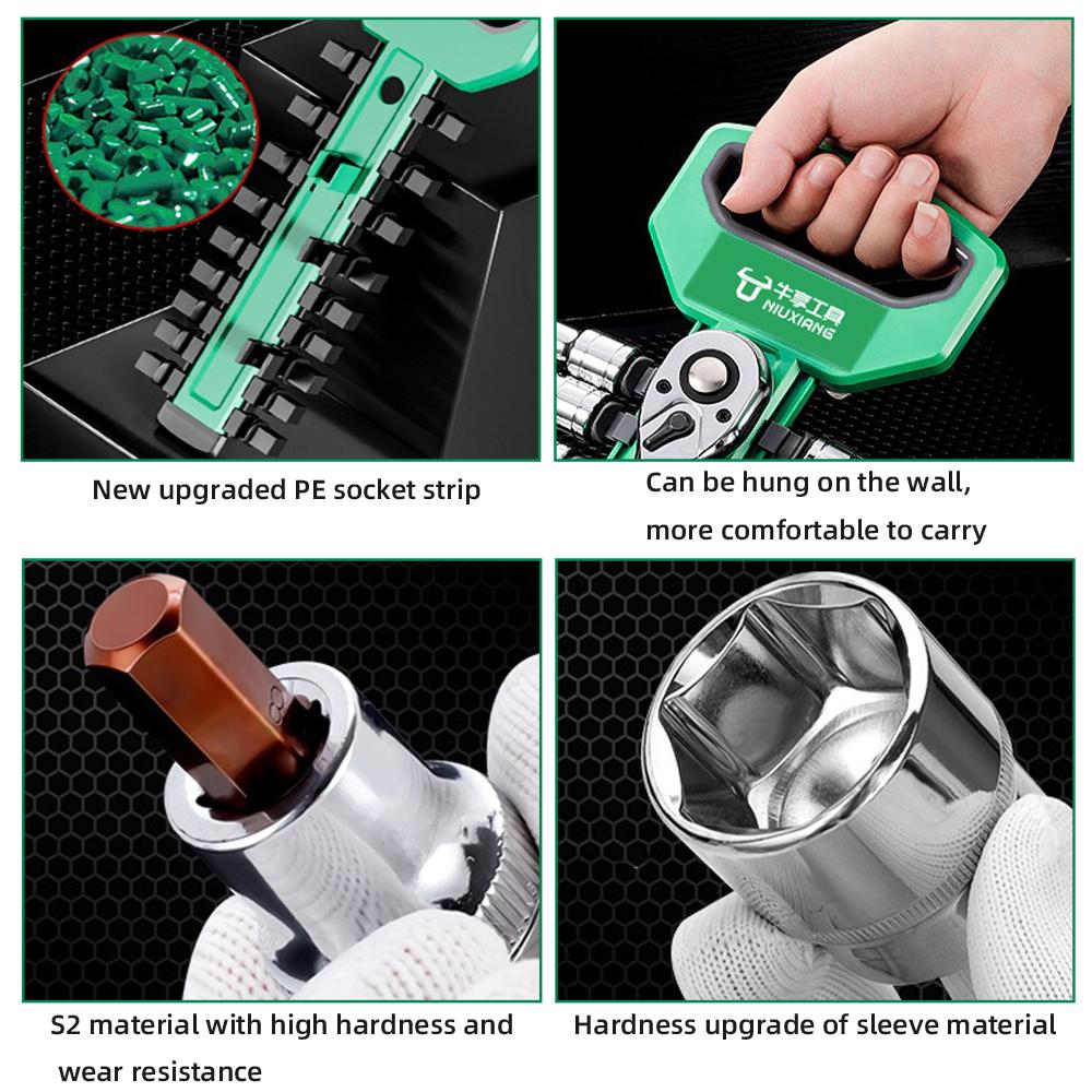 12/21pcs  Spanner Wrench Box Car Socket 1/4" 3/8" Spanner Kit Tools Repair Ratchet Set Bike Car Socket Spanner Repairing Kit