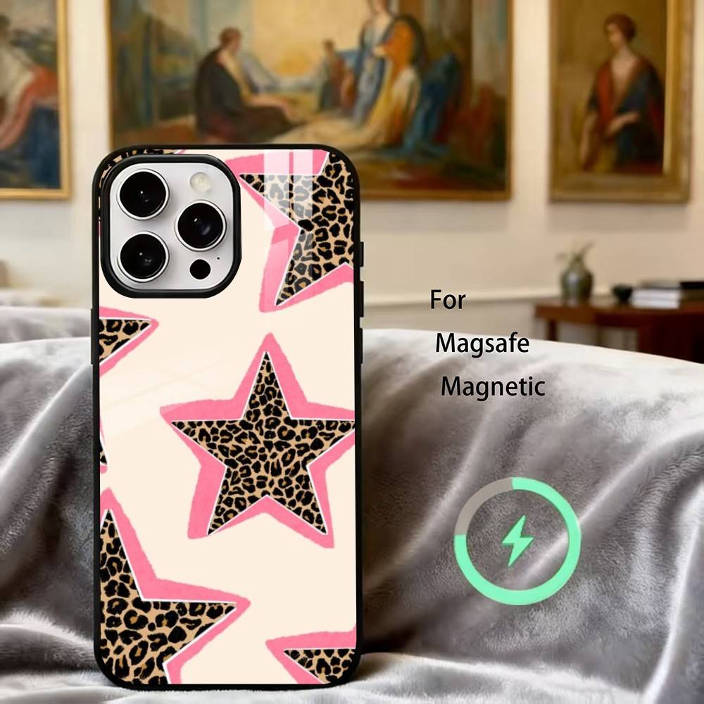 

B-Black L-Leopard P-Print S-Star Phone Case For iPhone17,16,15,14,13,12,11 Plus,Pro Magnetic For Magsafe Wireless Charging iPhone17Pro