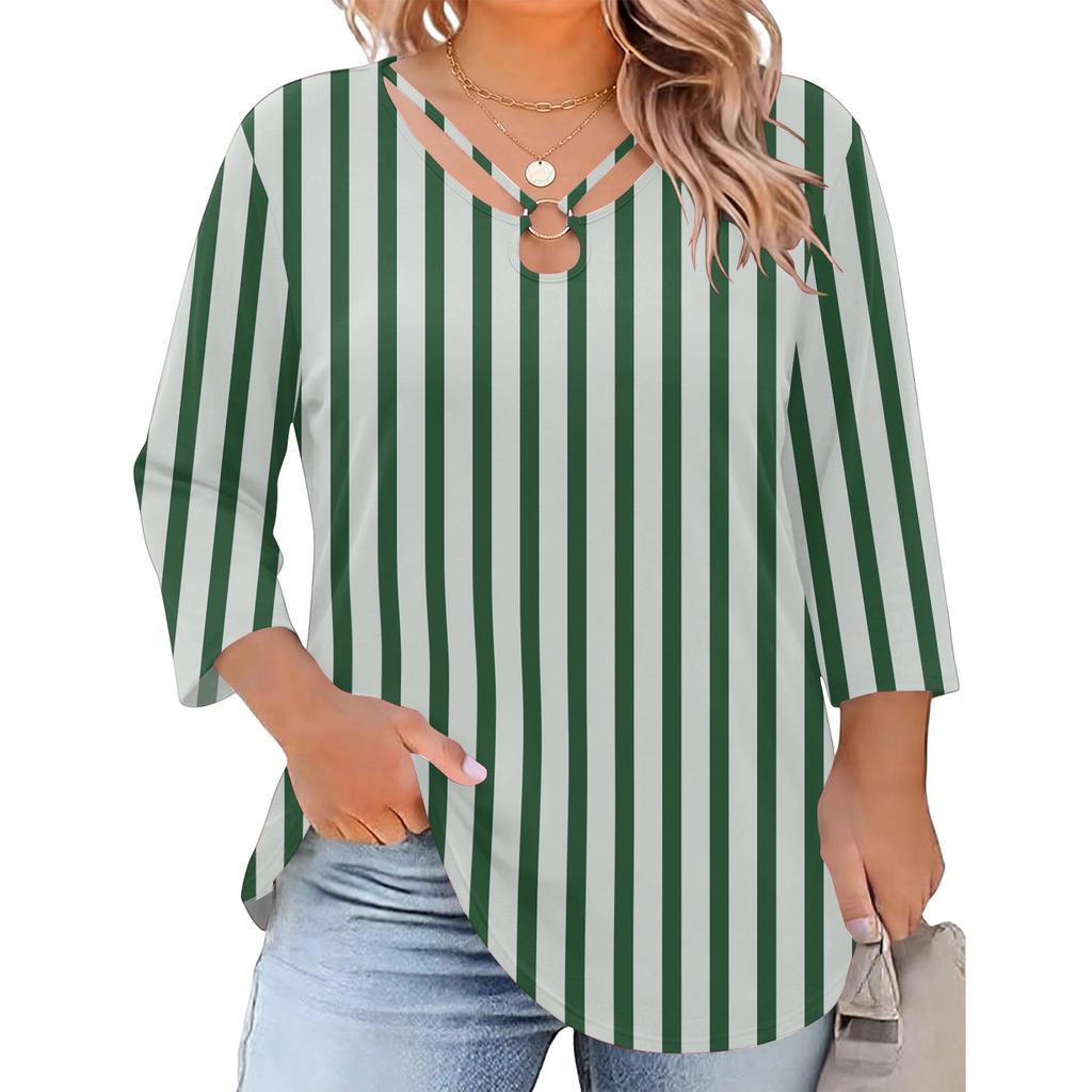 Women's Plus Size Floral Print Three-Quarter Sleeve Top, Casual Blouse, Loose Fit Tunic for Spring Summer, Daily Wear, Work, and Going Out