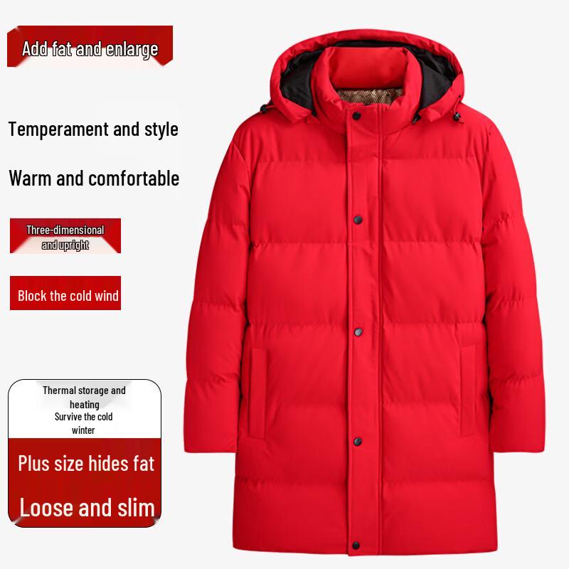 Men's Plus Size Long Cotton Jacket with Removable Hood