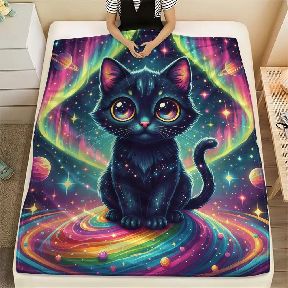 1Pc Planet Animals Print Flannel Blanket, High quality Comfortable for All Seasons, Home Decor, Warmth and Comfort, Perfect for Christmas Gifts