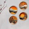 4Pcs Wooden Farmland Scenery Wall Hanging Round Exquisite Background Pendant Bohemian Style Frames Aesthetic Ornament Gift