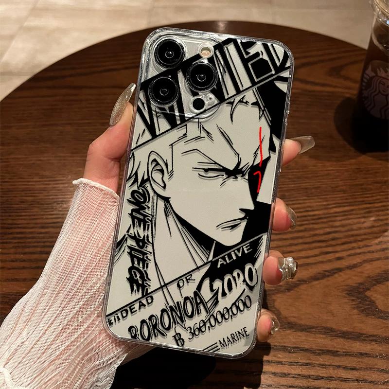 One Piece Zoro Ace Manga Panel Průhledný TPU kryt na telefon pro iPhone 15 Pro Max a Samsung Galaxy S24 Ultra, Nárazuvzdorný kryt